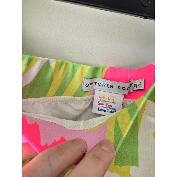 Gretchen Scott Tropical Print Pull On Skirt Women Size Medium Neon Pink Green - Picture 3 of 10